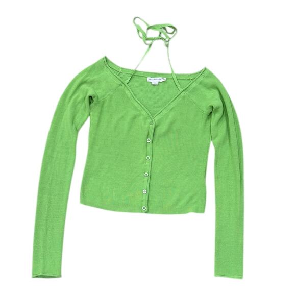 Good American Stretch Rib Knit Off Shoulder Top/Cardi In Lime - Picture 4 of 6